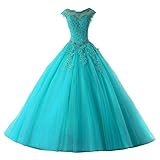 HUINI Vintage Ballkleid A-Linie Prinzessin Abschlussballkleid Lang Abendkleid Spitzen Hochzeitskleid Jade 32