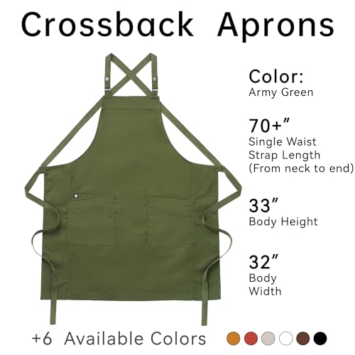 Guolamy Unisex Kitchen Apron, Cross Strap Apron with 2 Pockets, Durable Waterproof Professional Apron 4251JC(Army Green, 1 Pack)