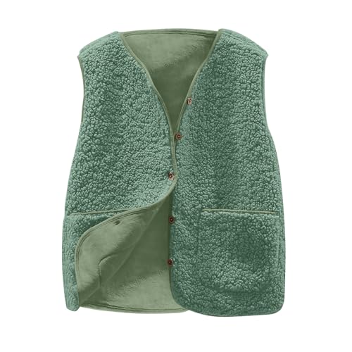 Generisch Chaleco de forro polar para mujer, cuello en V, sin mangas, forro polar, chaqueta corta de invierno, cálido y cómodo, chaleco de peluche, chaqueta de invierno para exteriores, chaqueta de