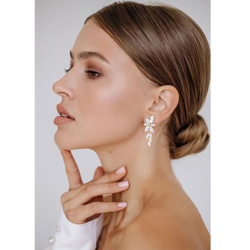 ATIMIGO Elegant Rhinestone Dangle Earrings Marquise Crystal Wedding Bridal Earrings for Brides Bridemaids Formal Prom Statement Drop Earrings for Women2