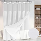 White Hotel Style Shower Curtain Set with Snap-in Fabric Liner, Ombre Linen Textured 72 inch Shower