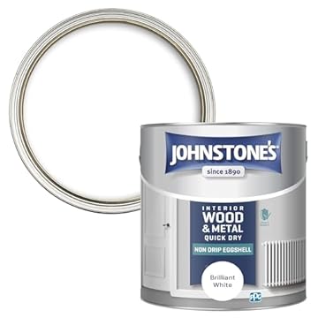 Johnstone's - Interior Wood and Metal Paint - Eggshell Finish - Brilliant White - 2.5 L - Quick Drying - Non Drip Water Based Formula