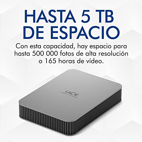 LaCie Mobile Drive V2 2TB — diseño fino, USB‑C Disco duro externo portátil 2,5", Moon Silver, para Mac y Windows — incluye Rescue Data Recovery - imagen 4