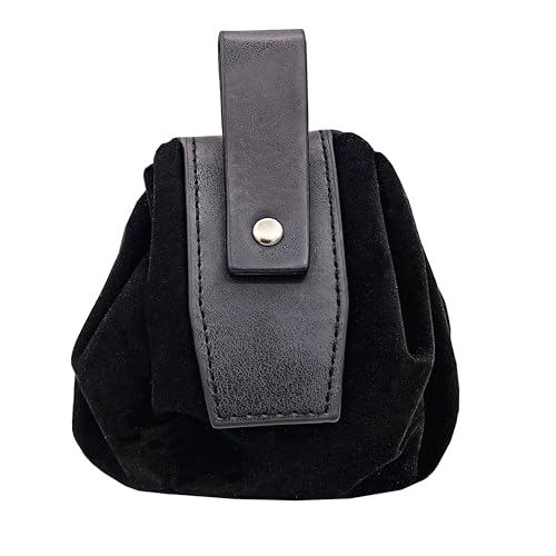 Medieval Faux Leather Pouch Nordic Viking Drawstring Coin Purse Dice Bag LARP Halloween Costume (Black A)3