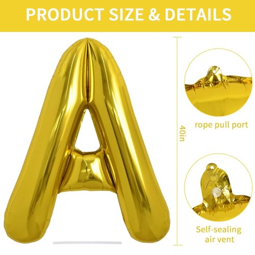 Image of TONIFUL 40 Inch Large Gold Letter A Helium Balloons,Foil Mylar Big Balloons for 2026 New Year Eve Graduation Wedding Baby Shower Birthday Party Anniversary Supplies Decorations