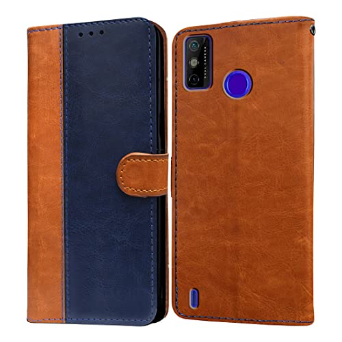 Image of Flip Cover Back Case for Tecno Spark Go (2020) | Premium Leather Finish | Inbuilt Pockets & Stand | Flip Cover Back Case for Tecno Spark Go (2020) (CamelBlue)