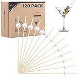 Bamboo Cocktail Picks Skewers Toothpicks - (Pack of 120) 4.75 Inch White Pearl Wooden Frill Tooth Picks for Appetizer Martini Food Garnish Cocktail Sandwich Fruit Kabobs – Catering Weddings Decorative