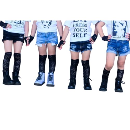 Girls Black Lace Stretch Knee socks for baby toddler girls by shoe size