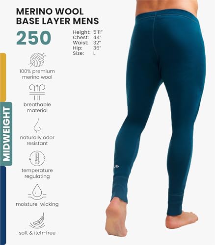 Image of Merino Wool Base Layer Mens Bottom Pants 100% Merino Wool Heavyweight, Midweight, Lite Thermal Underwear Long Johns and Socks