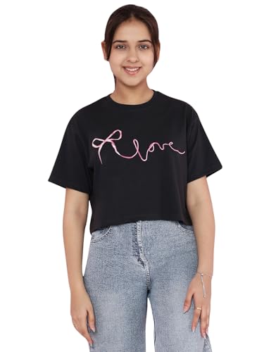 Image of Li'l Tomatoes Girls Crop T-Shirt | 100% Cotton | Graphic Printed Summer Top | Soft & Breathable Casual Wear | 7-16 Years