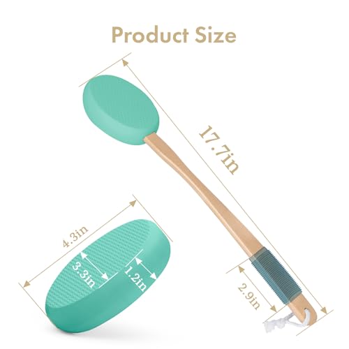 Image of AmazerBath Lotion Applicator for Back, Feet, 4 Replacement Pads with 17 inch Curved Handle, Back Sunscreen Applicator for Kids, Elderly, Women, Apply Skin Cream Medicine Moisturizer Tanner, Apple Green