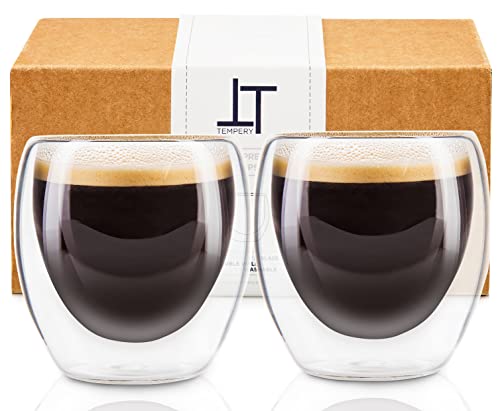 Tempery - Doppelwandige Gläser/Espresso Glas/Thermogläser set - Design - 80ml - Set von 2 Doppelwandige Kaffeegläser - Kaffee Gläser aus Originalglas & Geschenk perfekt für jede Gelegenheit Cover