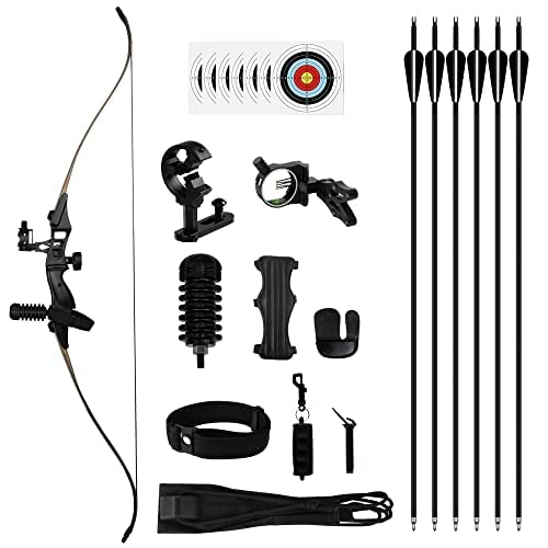 REAWOW 35Lbs Recurvebogen Set Recurve Bogen Und Pfeil Set Laminiertes Fiberglas Bogenschie?en F¡§1r Rechtsh?nder-¡§1bungen Outdoor-Aktivit?Ten 6 Gemischte Carbonpfeile ?- ¡­ Cover