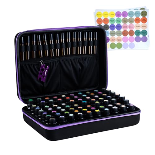 Essential Oil Carrying Case for 70&41 Pieces 5/10/15/20ml Roller Bottles with Free Writable Labels Opener Oils Premium Aromatherapy Hard Travel Storage Organizer Bag (70 Bottles)