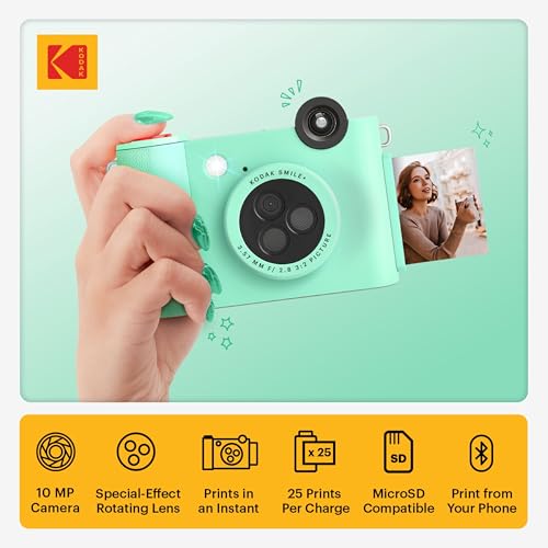 Image of Kodak Smile+ 2-in-1 Digital Instant Print Camera & Photo Printer Gift Bundle + Case + Zink 2x3 Sticky Back Photo Paper 20pk + Album + Sticker Sets + Sticker Frames + Hanging Frames + Markers - Green