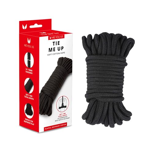 Me You Us Tie Me Up Bondage Rope 10 Metres Soft Black Cotton Rope (10mm Thick) Comfortable Restraint Rope for Couples Kinky Bedroom Play Shibari & Bondage Enthusiasts - Packaging May Vary