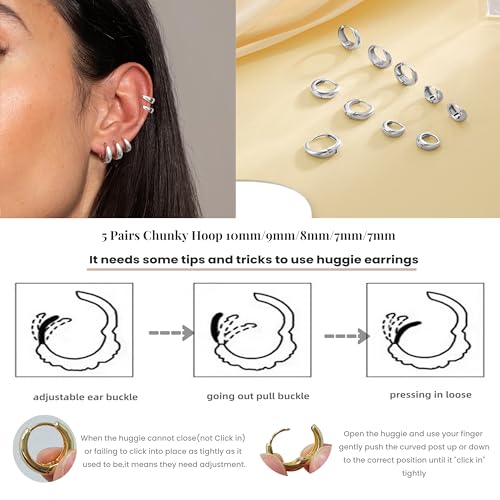 Small Hoop Earrings for Women - Dainty Silver Earring Trendy 925 Silver Plated Hypoallergenic Huggie Hoops Earrings Set for Women No Tarnish Jewelry Gift