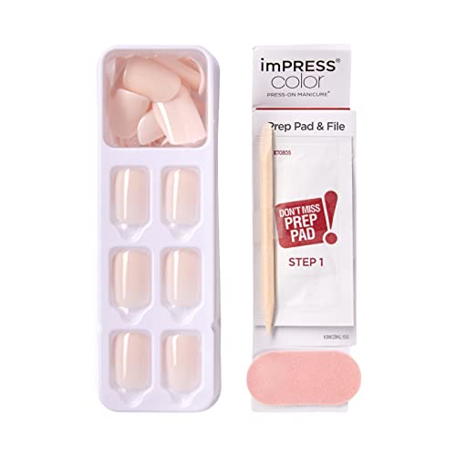 Kiss Impress Color Press-On Nails, Gel Nail Kit, Purefit Technology, Short Length, “Point Pink”, Polish-Free Solid Color Manicure, Includes Prep Pad, Mini Nail File, Cuticle Stick, And 30 Fake Nails #TOP5