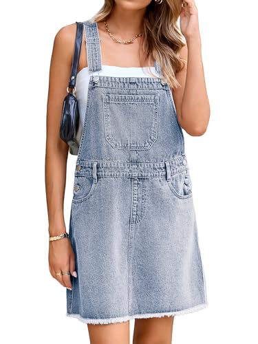 Glamaker Womens Denim Overalls Dress - Casual Summer Loose Romper Sleeveless Adjustable Straps Jumper Jean Mini Dresses 2025