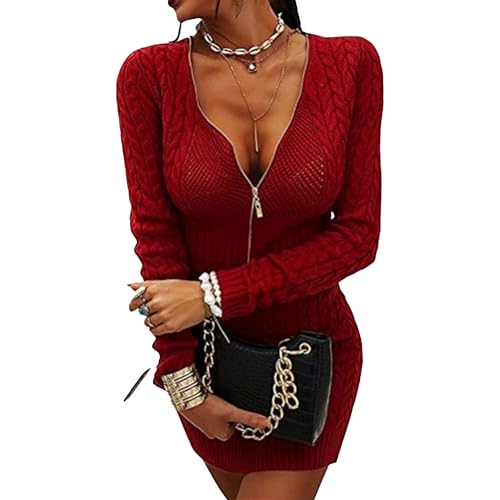 Robe en maille à col en V rouge XL pour femmes