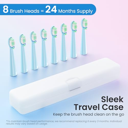 YUNCHI C2 Elektrische Zahnbürste mit 40000 VPM, Schallzahnbürste für Erwachsene & Kinder, USB-C Ladung, 30 Tage Akkulaufzeit, 5 Putzmodi, 2-Min-Timer, 8 Bürstenköpfen, Reiseetui, Rosa und Hellblau – Bild 8