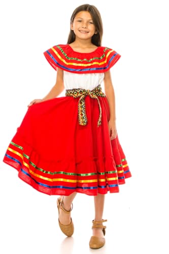 Girl's Fancy Traditional Mexican Birthday, Christmas, Cinco De Mayo, Cultural Fiesta Dress Size 4-14