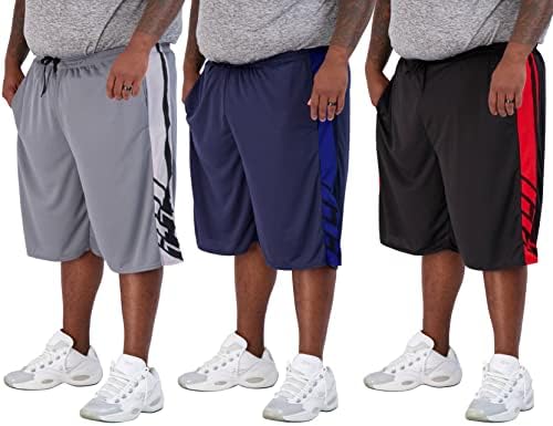 Real Essentials Men’s Big & Tall 3-Pack Dry Fit & Mesh Active Athletic Perfomance Shorts (3X-5X)