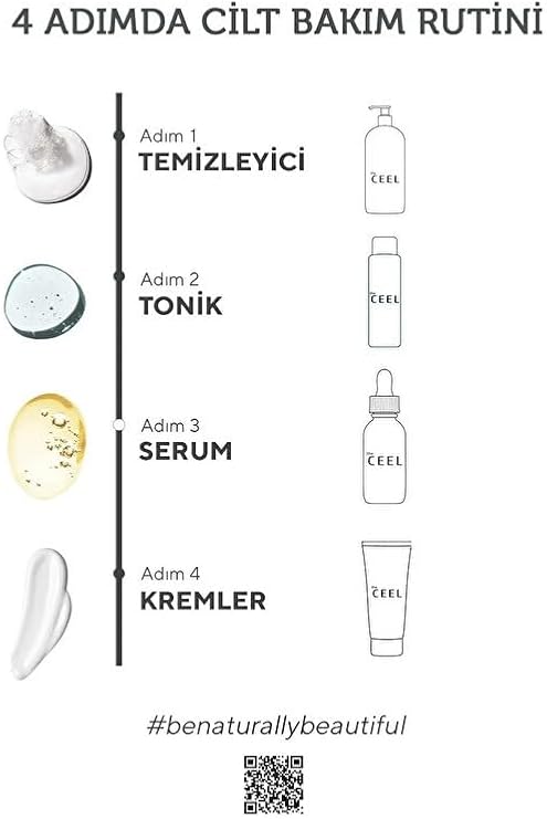 The Ceel 4'lü Leke Karşıtı ve Bariyer Onarıcı Cilt Bakım Seti, Seramidli Yüz Yıkama Jeli 200ml, AHA BHA Tonik 200ml, C Vitamini Serumu 30ml ve Cica Krem 50ml Komple Rutin
