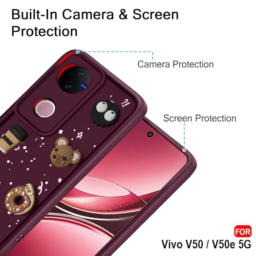Image of TheGiftKart Back Cover Case for Vivo V50 / V50e / V50 5G Elite Edition /iQOO Z10R / Vivo T4R 5G | Cute Fun Cartoon 3D Bear Coffee Case | Full Camera Protection | Shockproof Cover (Silicone, Rose Red)