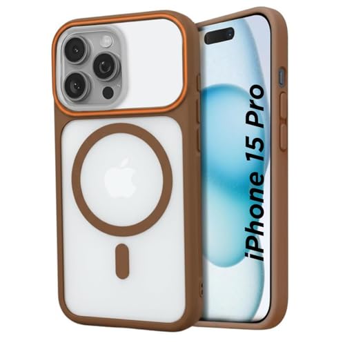 Image of AIBEX Magnetic Compatible Shockproof Case for iPhone 15 Pro - Slim Protective Back Cover with Camera Lens Protection, Strong Magnetic Support, Anti-Slip Grip, Military Grade Drop Protection (Brown)