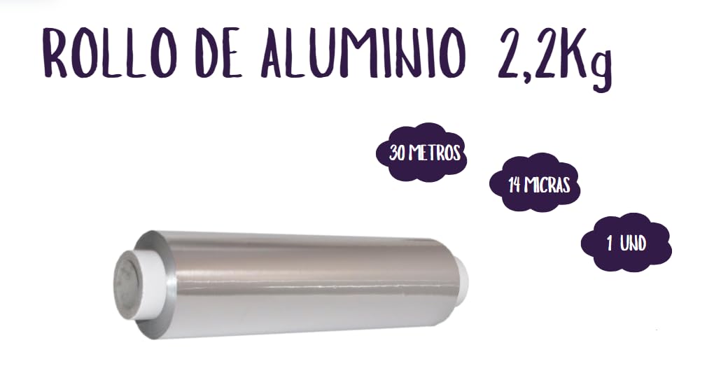 Rollo Papel Aluminio Industrial Profesional 30m, Alta Resistencia y Durabilidad, Ideal para Catering, Cocina y Peluquería, Multiusos y Reutilizable,14 Micras – 2,2Kg, 1 Rollo