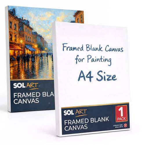 SOL 1pk Framed Blank Canvas for Painting – A4 Artist Board with MDF Backing for Acrylic, Oil & Mixed Media – Pre-Stretched Surface for DIY, Craft, Display, Studio or Classroom Use