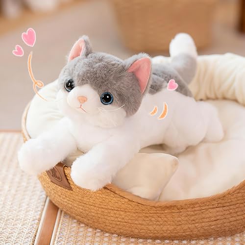 Image of PEACH CAT Cat Plush Cute Kitten Stuffed Animal Soft Plushies Toy Pillow Gifts for Kids Grey 17.7 inch