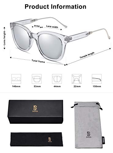 Sojos Classic Square Polarized Sunglasses Womens Mens Retro Trendy Shades Uv400 Sunnies Sj2050, Clear Grey/Silver #TOP4