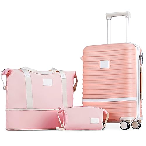 Image of Joyway Carry On Luggage 20 Inch Expandable Suitcase with Spinner Wheel, 3 Piece Hard Shell Luggage Set with TSA Lock(Pink)