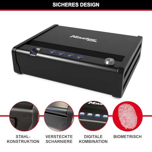 Master Lock Kompakt Biometrischer Tresor, Fingerabdruckerkennung, Ideal für Scheckbücher, Geld, Schmuck, Ausweise und mehr