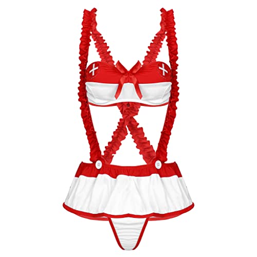 VicSec Lencería Mujer Sexy Nurse Uniforme Erótico de Enfermera Cosplay Atractivo Ropa de Dormir Babydoll Tentación Disfraz Conjunto con Medias para Juegos de Roles Mini Vestidos (2 Piezas) Cover