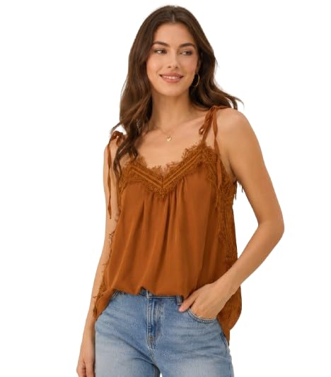 nobarr Women's Brown Lace Detail Sleeveless Cami Top-picture-27