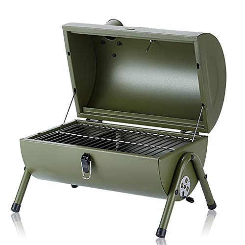 Tragbarer Faltbarer Grill, Edelstahl-Holzkohlegrill, Umweltschutz und leicht zu reinigen, mit Thermometer, geeignet für Familien- und
