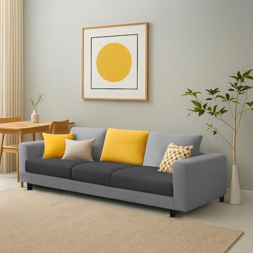 Image of Galib 3 Seater Sofa Set for Living Room (Black Grey Fabric) Premium Fabric Sofa Set