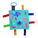 Baby Jack & Co 8x8” Ocean Lovey Tag Toys for Babies - Crinkle Toys for Developmental Play - Soft & Safe - Learn Shapes & Colors - Ideal Toy for Tummy Time - BPA Free w/Stroller Clip