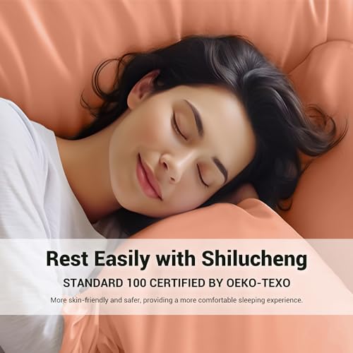 Image of Shilucheng 4 Piece Full Sheet Sets, Cooling Sheets, Blend Rayon Derived from Bamboo, Deep Pocket Up to 16 inch, Breathable & Soft Bed Sheets, Hotel Silky Bedding Set, Coral