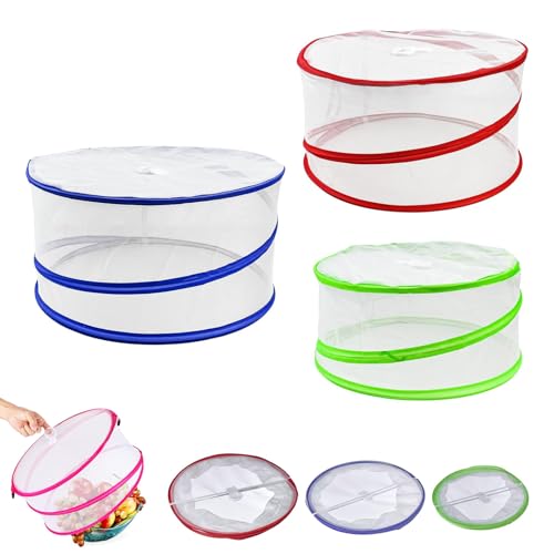 YINGLUOEU 3 Stück Abdeckhaube Fliegenschutz 3 Größen pop up fliegenhaube faltbar Insektenschutzhaube für BBQ Salate, Picknick Camping