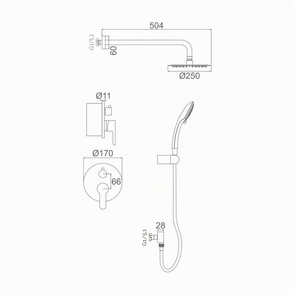 GRIFEMA PORTO-G17103 Sistema Doccia a incasso con Miscelatore Monocomando, Soffione Pioggia, Flessibile Doccia, 3 Doccetta a Spruzzo, Supporto/Colonna Doccia (G1/2 Pollici), Cromo/Argento