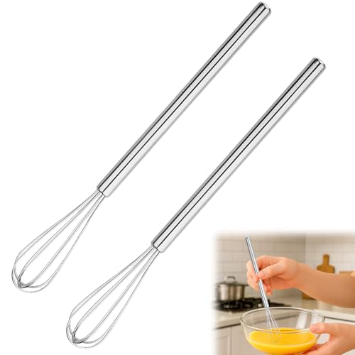 Petit Fouet Cuisine, 2 Pièces Mini Fouet Inox Cuisine Professionnel pour Vinaigrette, Coiffeur, Batteur Manuel Outil en Mousse avec Poignée en Acier...