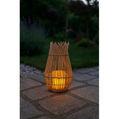 Galix Lampe solaire NATURELIA SOLAIRE en rotin tressé – Lumière vacillante effet bougie pour jardin et terrasse