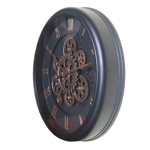 Image of MARSMADE Analog 38X 38 cm Black Moving Gear Wall Clock Wall Clock, Clocks with Roman Numerals for Living Room Office (Black with Glass, Standard)