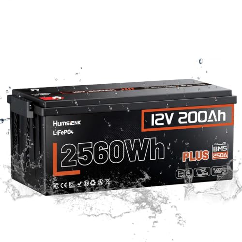 Image of HumsiENK 12V 200Ah LiFePO4 Lithium Battery - Max. 2560Wh, 6000-15000 Deep Cycle Battery with 250A BMS, Low-Temp Cutoff | A+ Grade Cells for Marine, Trolling Motor, Off-Grid Home Energy Storage