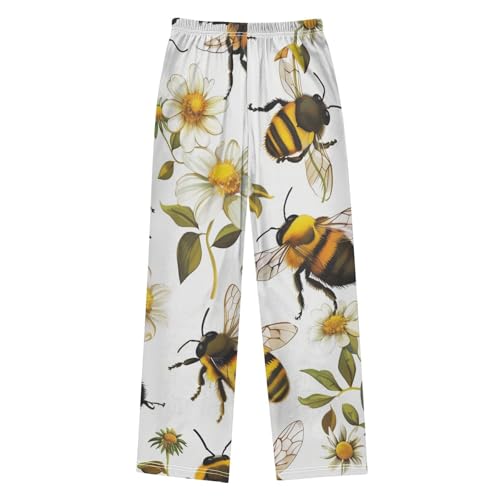 Bee Daisy Flowers Boys Long Pants Soft Trousers Elastic Waist Kids Lounge Bottoms with Pockets S-XL2