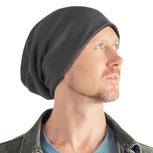 Oversized Women's & Men's Beanies for Summer, All Season Quick-Dry Slouchy Waffle Knit Beanie for Running, Charcoal Gray, One Size